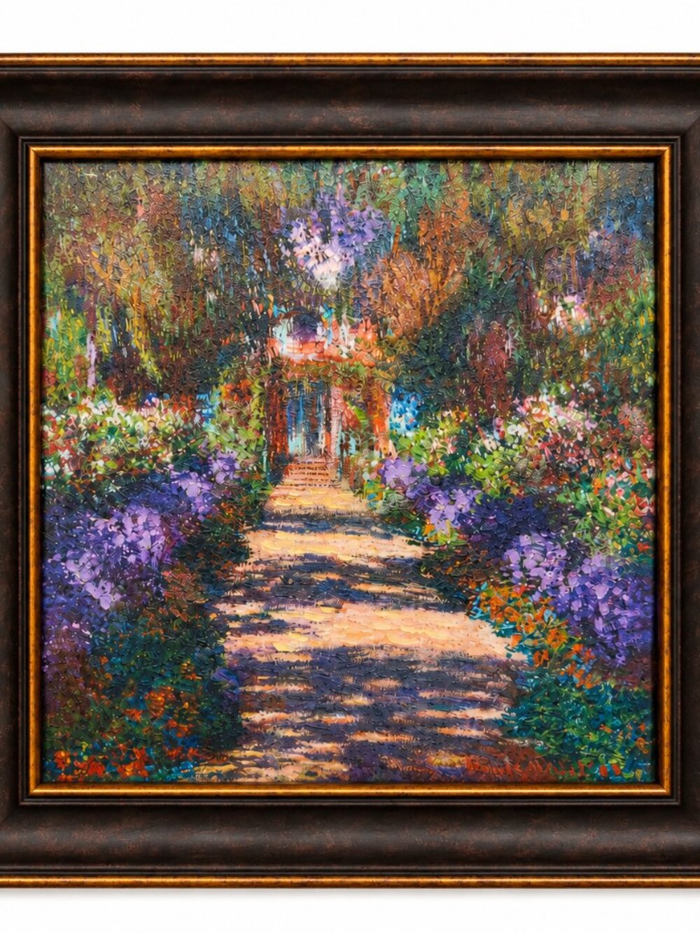 Claude Monet Canvas “Artist’s Garden At Giverny” Framed Hand Embellished 14”x14